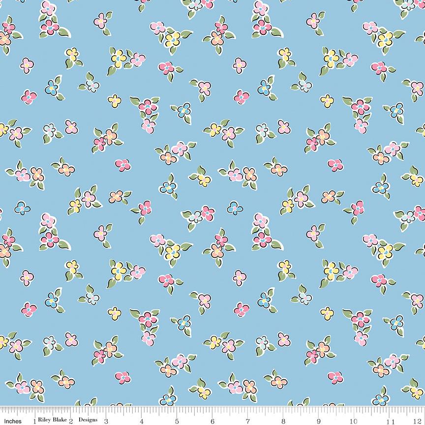 Love Notes Flowers in Blue by Lindsay Wilkes for Riley Blake Designs. Continuous Cuts of Quilter's Cotton fabric