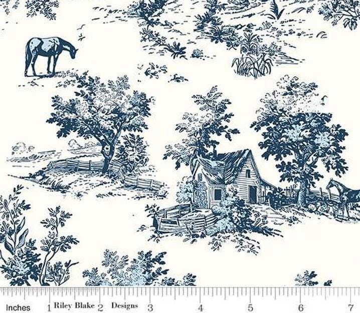 Bluegrass Charm Toile in Navy by Melissa Mortenson for Riley Blake Designs. Continuous Cuts of Quilter's Cotton fabric