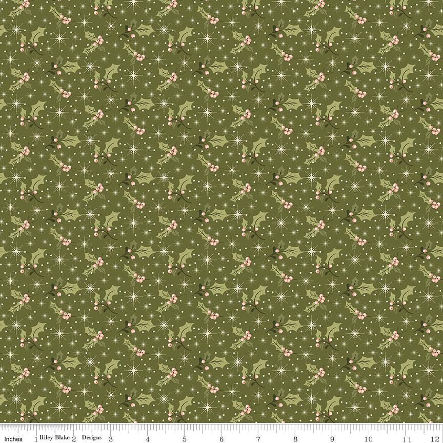 Holly in Green from Glisten by Sandy Gervais for Riley Blake Designs. Continuous Cuts of Quilter's Cotton fabric