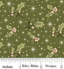 Holly in Green from Glisten by Sandy Gervais for Riley Blake Designs. Continuous Cuts of Quilter's Cotton fabric