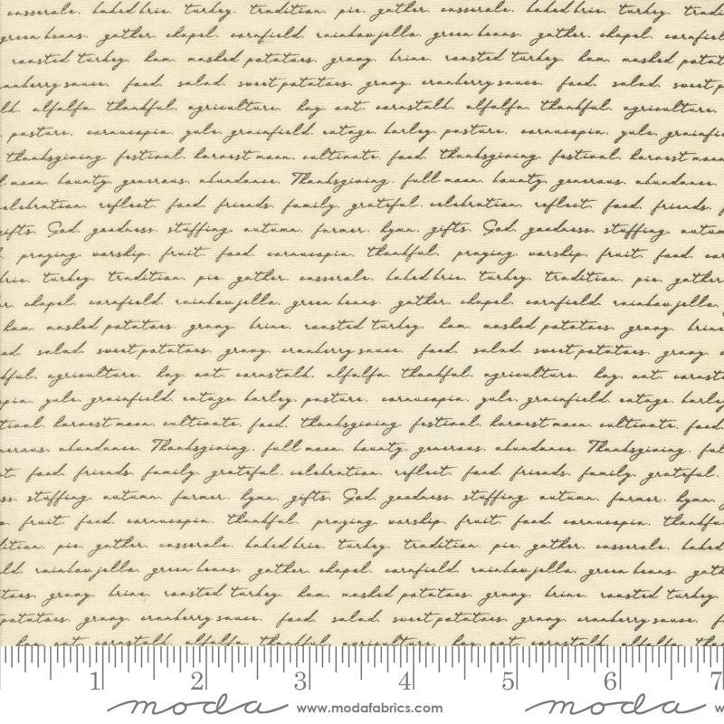 Campfire Text and Words Script in Ecru from Acorn Hollow by BasicGrey for Moda. Continuous cuts of Quilter's Cotton Fabric
