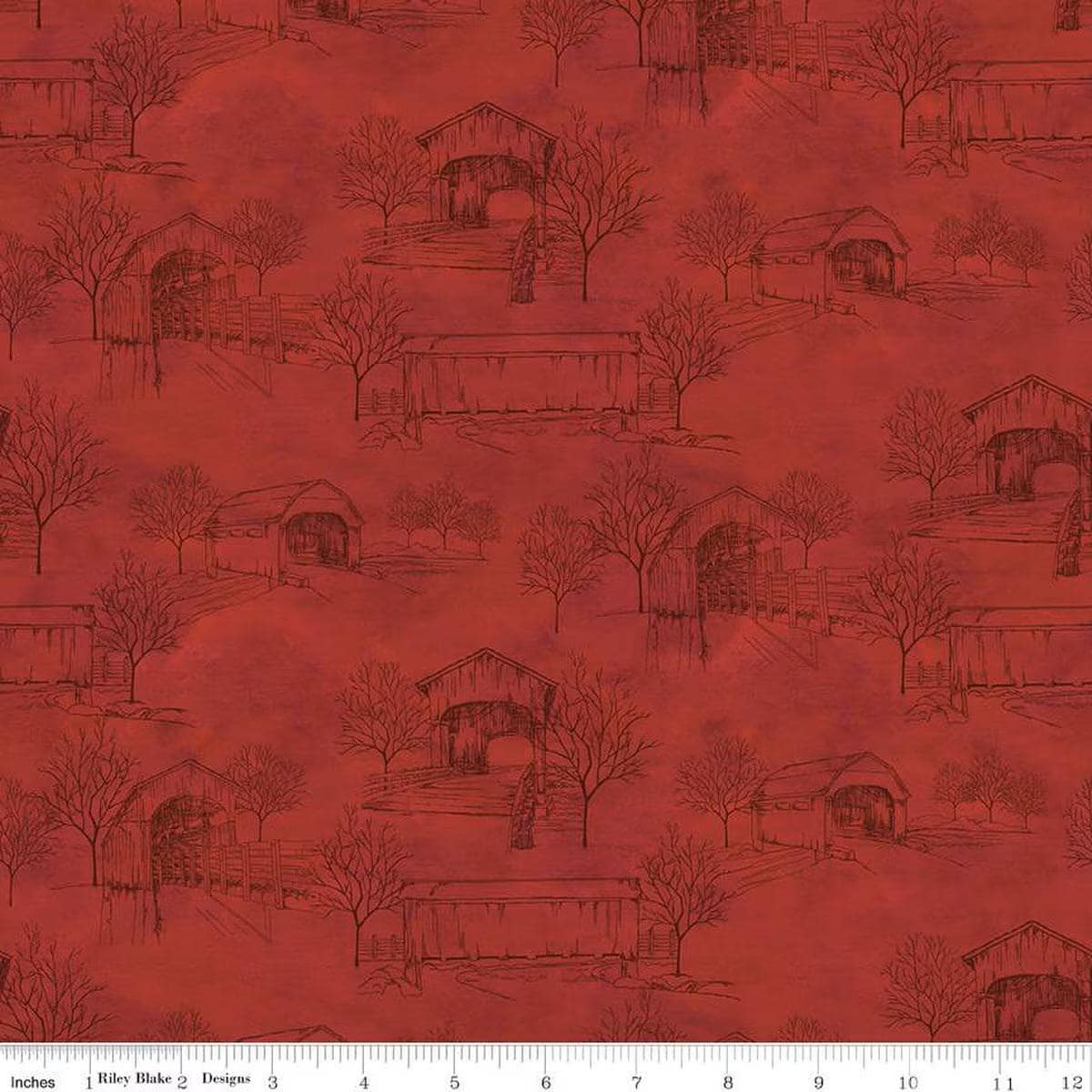 Covered Bridges in Fall Toile in Red by Tara Reed for Riley Blake Designs. Continuous Cuts of Quilter's Cotton fabric.