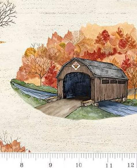 Covered Bridges in Fall Main in Cream by Tara Reed for Riley Blake Designs. Continuous Cuts of Quilter's Cotton fabric.