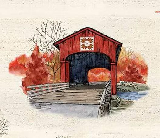 Covered Bridges in Fall Main in Cream by Tara Reed for Riley Blake Designs. Continuous Cuts of Quilter's Cotton fabric.