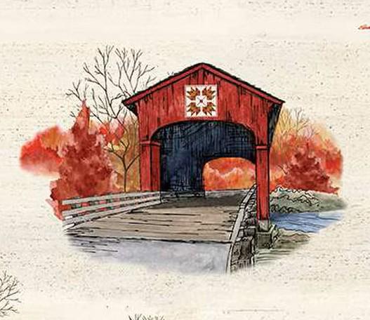Covered Bridges in Fall Main in Cream by Tara Reed for Riley Blake Designs. Continuous Cuts of Quilter's Cotton fabric.