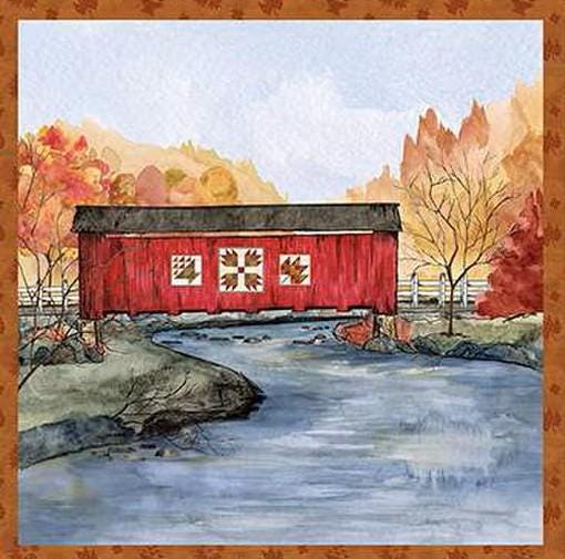 Covered Bridges in Fall Pillow Panel by Tara Reed for Riley Blake Designs. 35.5 inch x 43 inch panel of 100% Quilter's Cotton