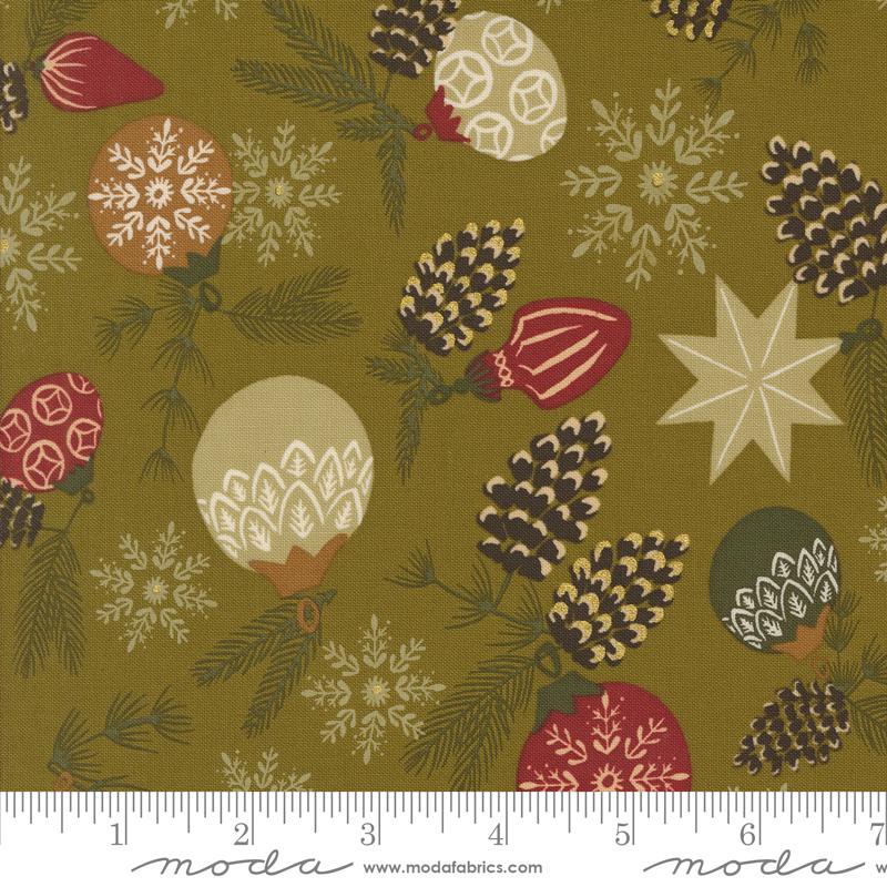 Branch & Baubles in Pickle from Old World Yuletide by Fancy That Design House for Moda Fabrics. Continuous cuts of Quilter's Cotton Fabric
