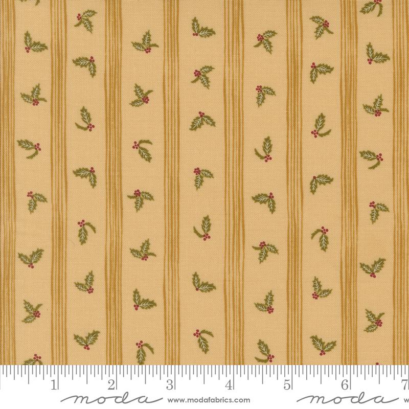 Holly Stripe in Almond from Old World Yuletide by Fancy That Design House for Moda Fabrics. Continuous cuts of Quilter's Cotton Fabric