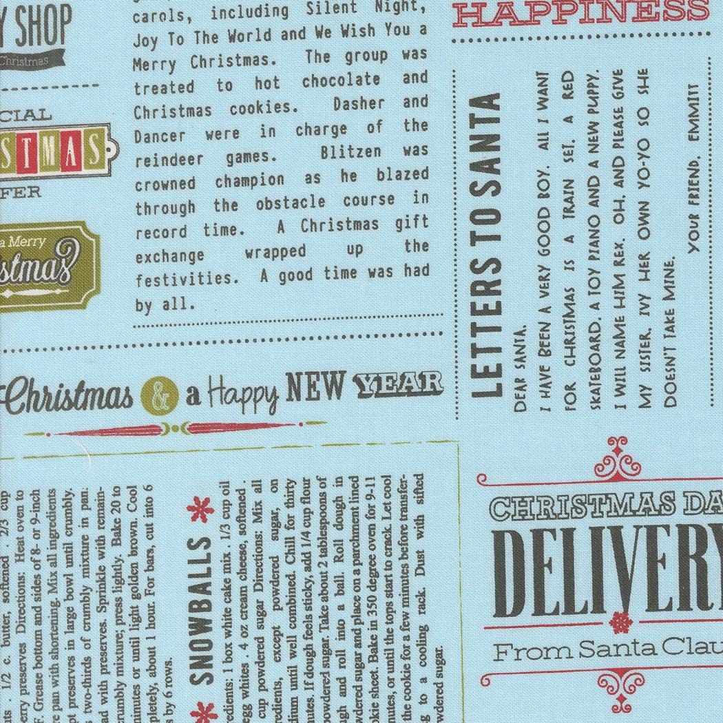 In The News Text and Words in Sky from Emmitt and Ivy by Sweetwater for Moda continuous cuts of Quilter's Cotton Fabric