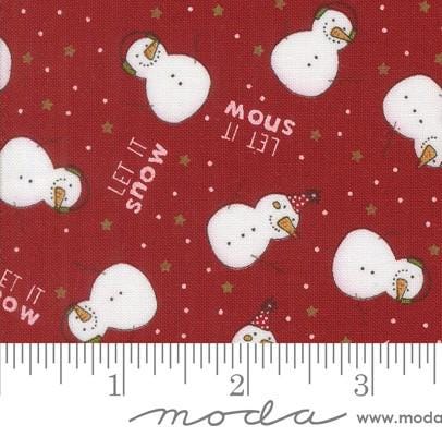 The Snow Kids Novelty Snowmen in Red from Emmitt and Ivy by Sweetwater for Moda continuous cuts of Quilter's Cotton Fabric