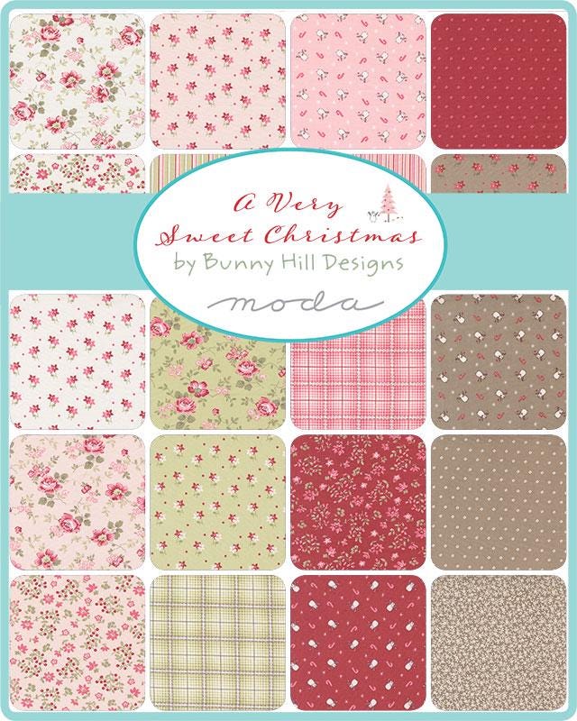 Poinsettias in Leaf from the Very Sweet Christmas collection by Bunny Hill Designs for Moda continuous cuts of Quilter's Cotton Fabric