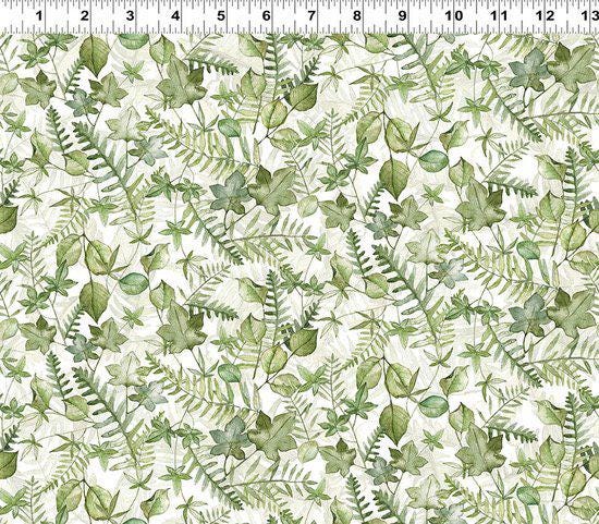 Green Foliage from the Western Washington Shop Hop 2025 collection by Clothworks continuous cuts of Quilter's Cotton Fabric