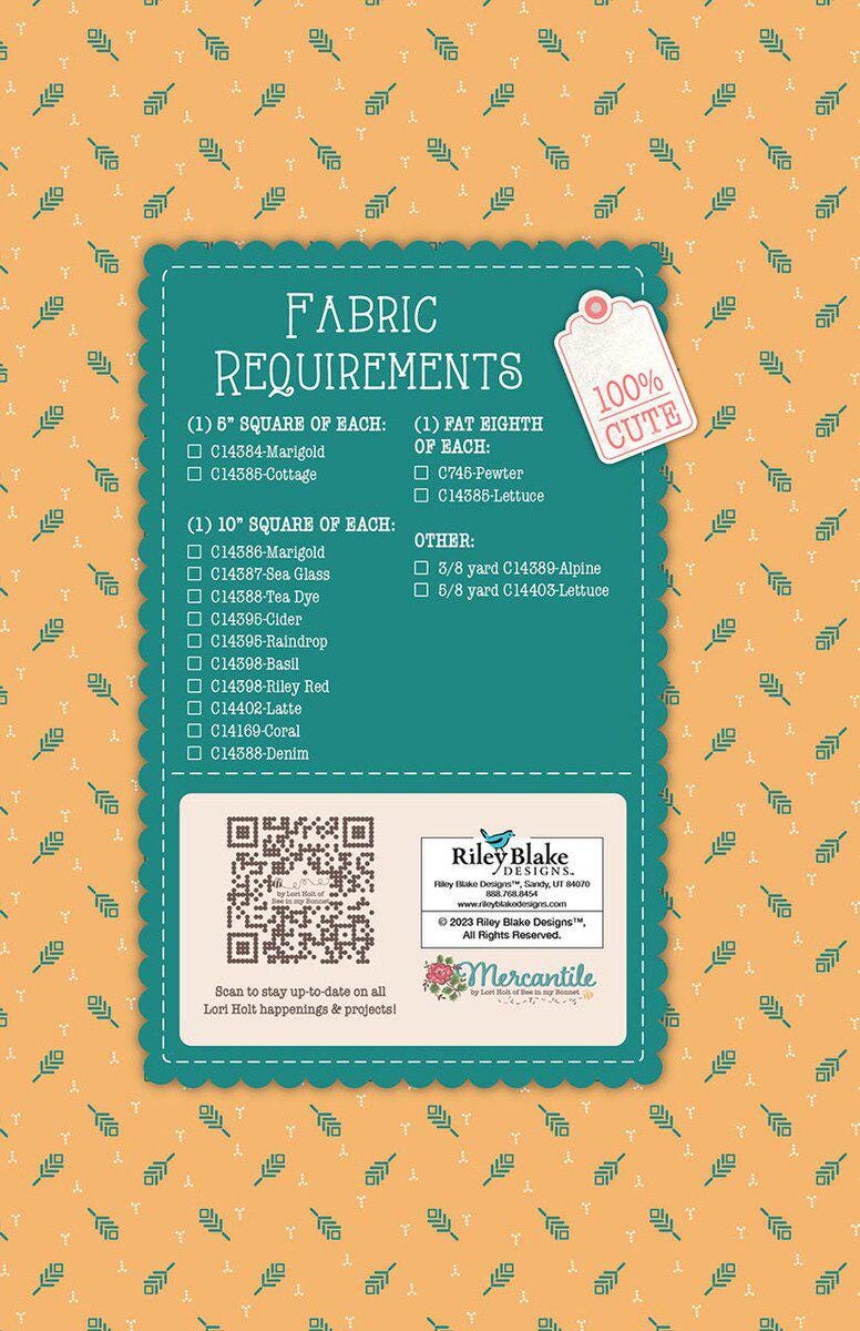 Scissors & Buttons Mercantile Quilt Seeds pattern by Lori Holt for Riley Blake Designs. Directions for 1 block in a "seed pack" envelope.