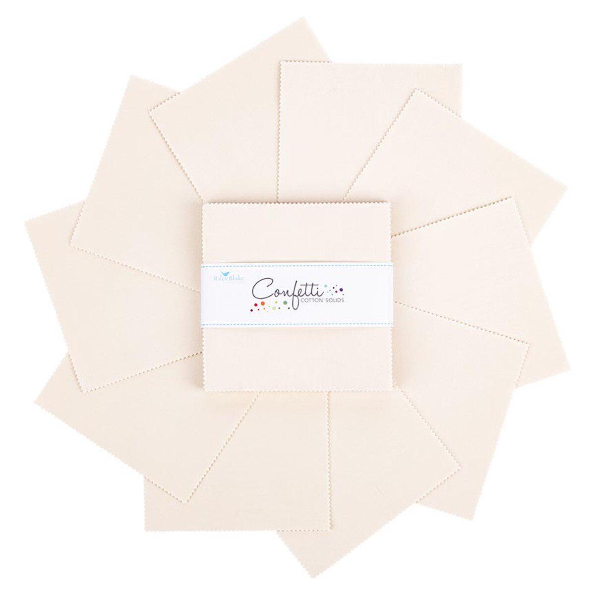 Confetti Cotton Solid in Ivory by RBD Designers for Riley Blake Designs. Quilter's Cotton Charm Pack of 42 5 inch squares