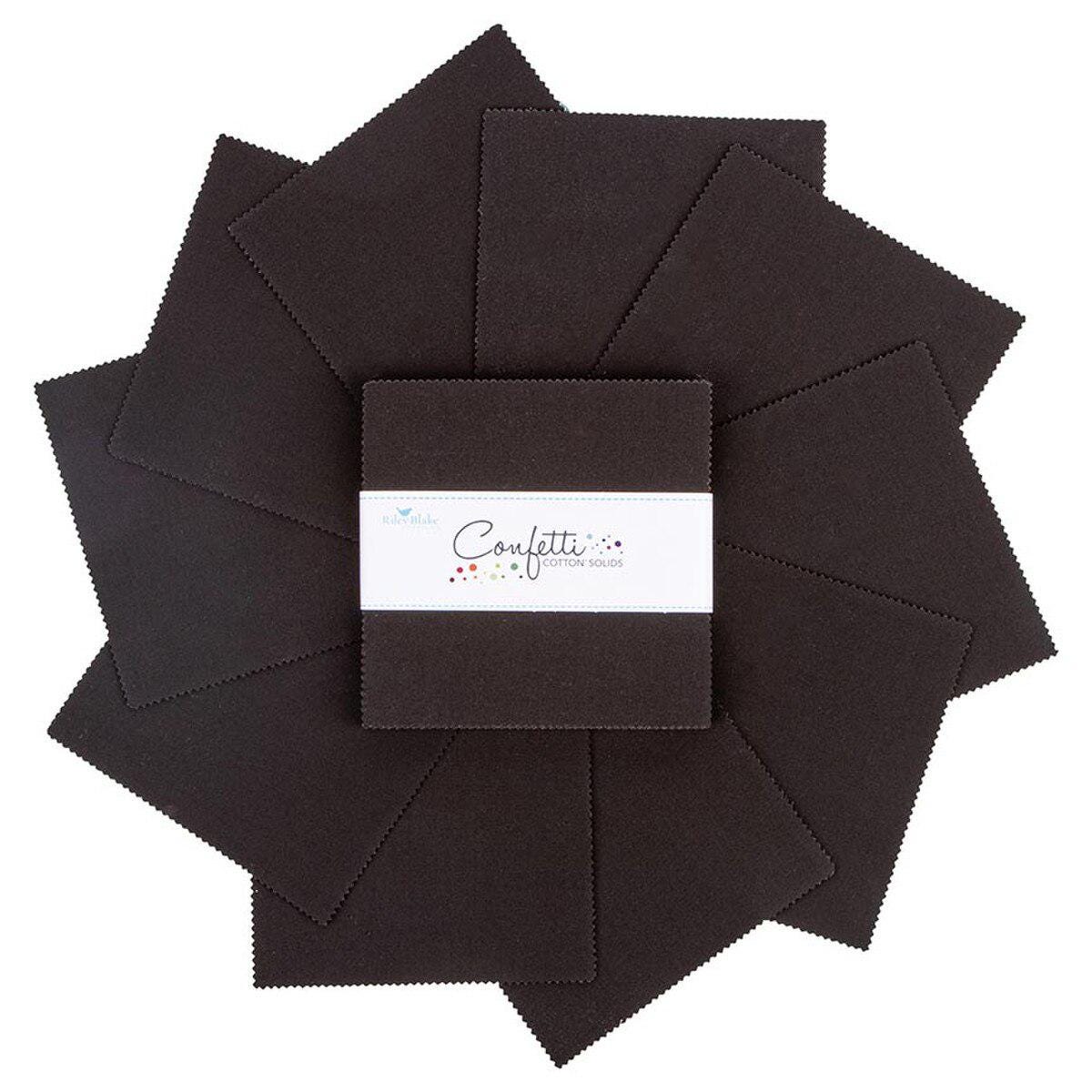Confetti Cotton Solid in Licorice by RBD Designers for Riley Blake Designs. Quilter's Cotton Charm Pack of 42 5 inch squares