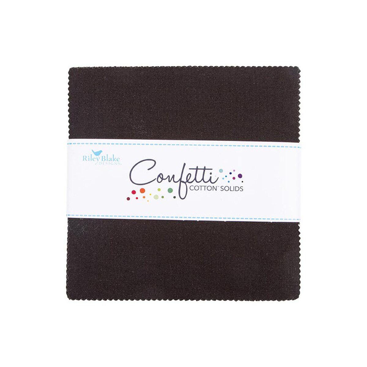 Confetti Cotton Solid in Licorice by RBD Designers for Riley Blake Designs. Quilter's Cotton Charm Pack of 42 5 inch squares