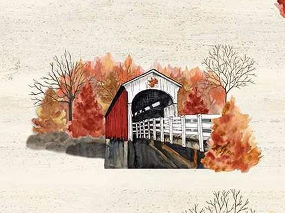 Covered Bridges in Fall Main in Cream by Tara Reed for Riley Blake Designs. Continuous Cuts of Quilter's Cotton fabric.