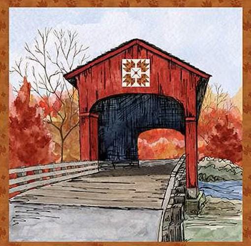 Covered Bridges in Fall Pillow Panel by Tara Reed for Riley Blake Designs. 35.5 inch x 43 inch panel of 100% Quilter's Cotton