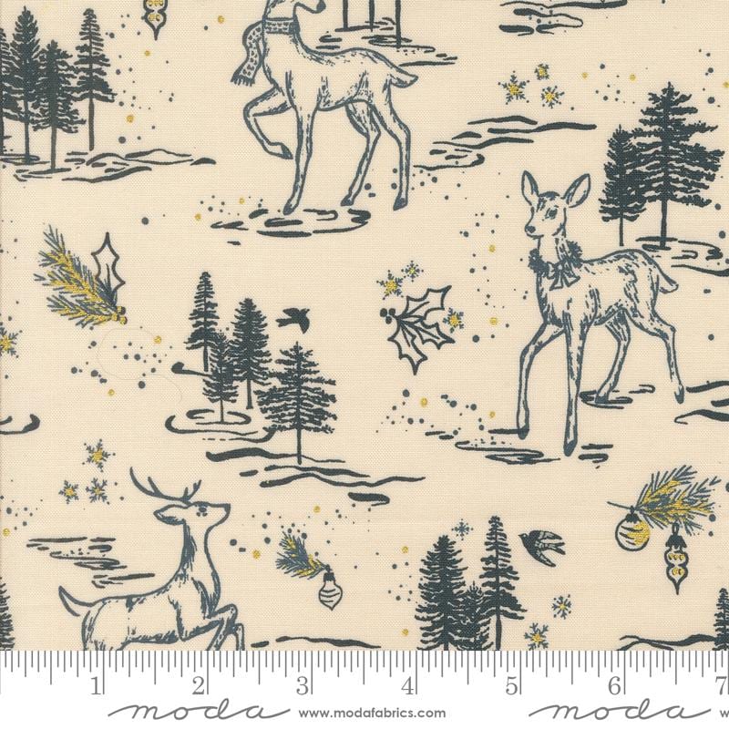 Oh Deer Toile in Eggshell from Old World Yuletide by Fancy That Design House for Moda Fabrics. Continuous cuts of Quilter's Cotton Fabric