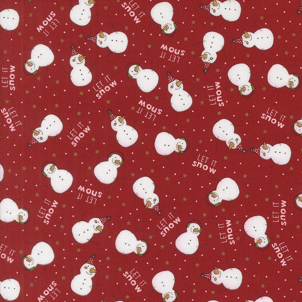The Snow Kids Novelty Snowmen in Red from Emmitt and Ivy by Sweetwater for Moda continuous cuts of Quilter's Cotton Fabric