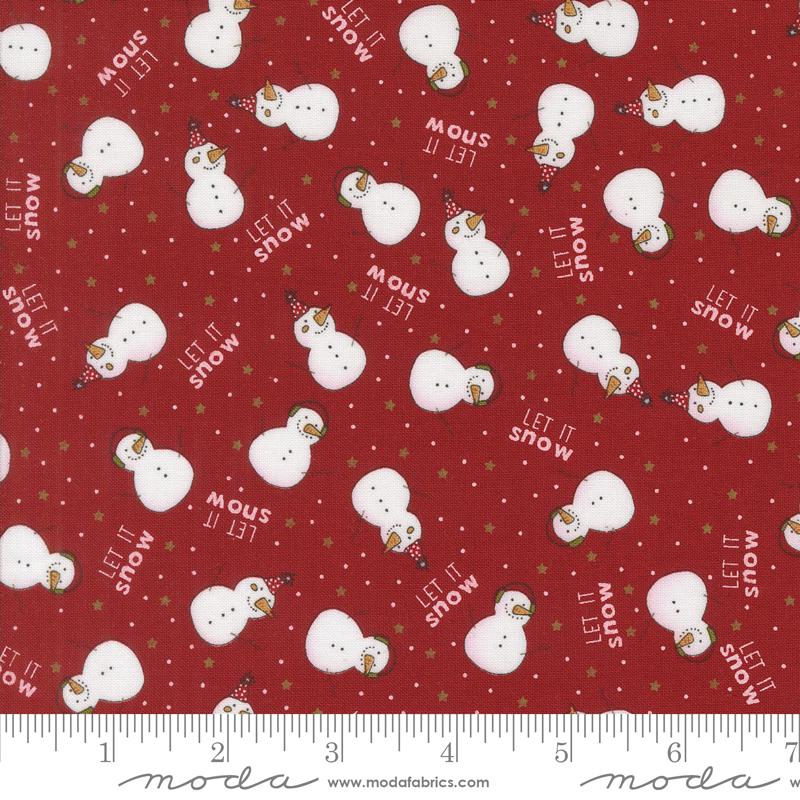 The Snow Kids Novelty Snowmen in Red from Emmitt and Ivy by Sweetwater for Moda continuous cuts of Quilter's Cotton Fabric