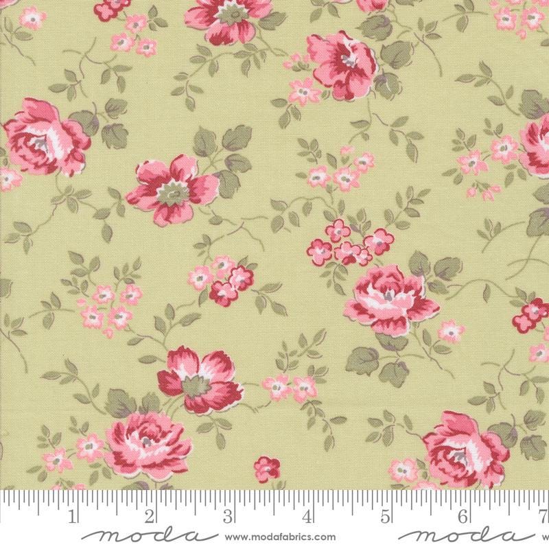 Christmas Rose in Leaf from the Very Sweet Christmas collection by Bunny Hill Designs for Moda continuous cuts of Quilter's Cotton Fabric