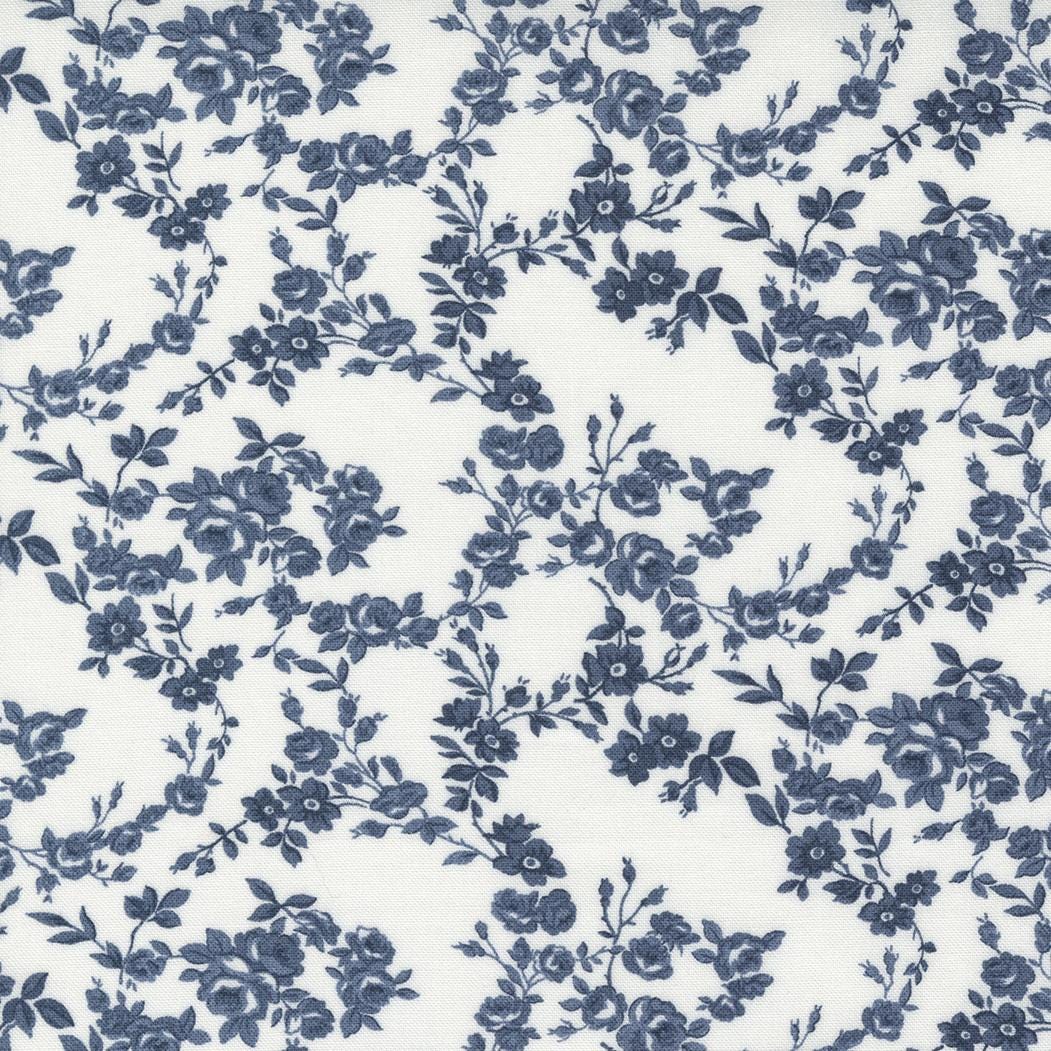 Surfside Small Floral in Cream Navy from the Nantucket Summer collection by Camille Roskelley for Moda continuous cuts of Quilter's Cotton