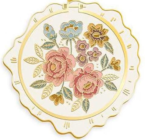 Jane Austen Embroidery Hoop Enamel Charm, Keychain with Gold Lobster Clasp