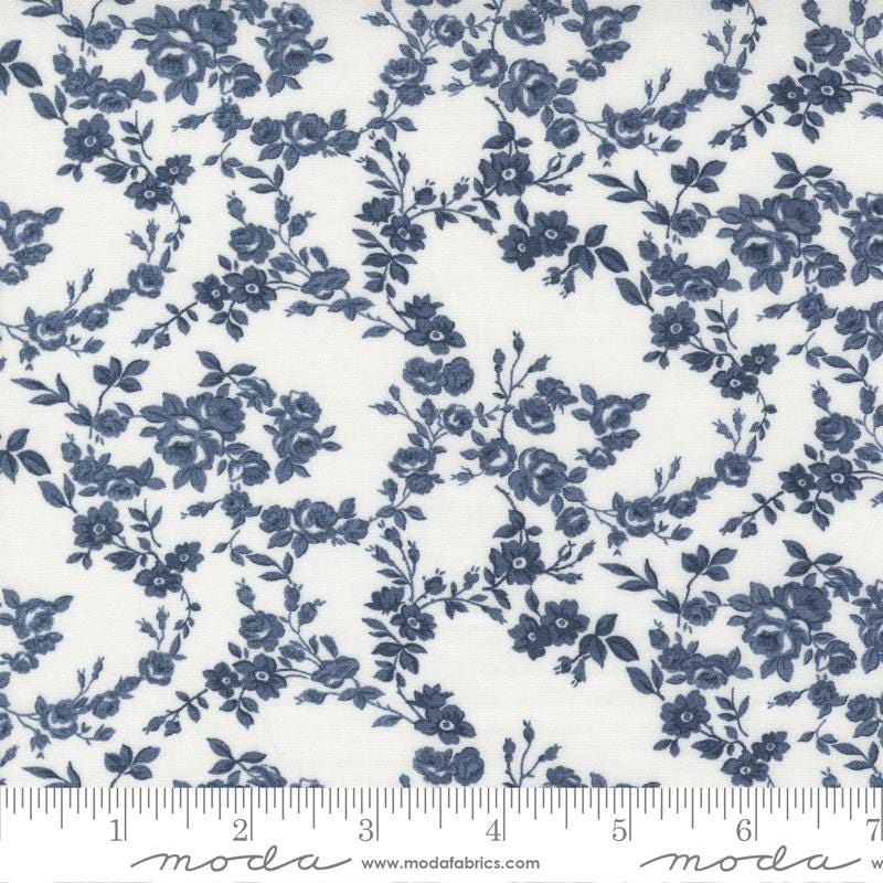 Surfside Small Floral in Cream Navy from the Nantucket Summer collection by Camille Roskelley for Moda continuous cuts of Quilter's Cotton