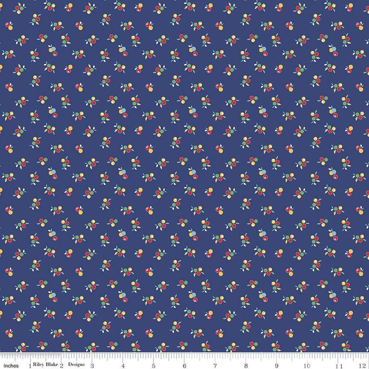Simple Pleasures Kitchen Flowers in Navy by Sandy Klop of American Jane for Riley Blake Designs. Continuous cuts of quilter's cotton fabric
