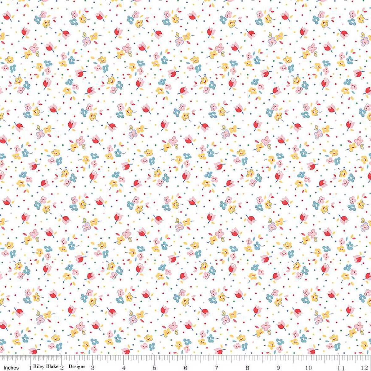 Simple Pleasures Calico Sweet Rose in White by Sandy Klop of American Jane for Riley Blake Designs Continuous cuts of quilter's cotton