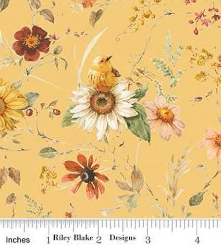 Sunflower Whispers Prairie in Yellow by Lisa Audit for Riley Blake Designs. Continuous cuts of quilter's cotton fabric