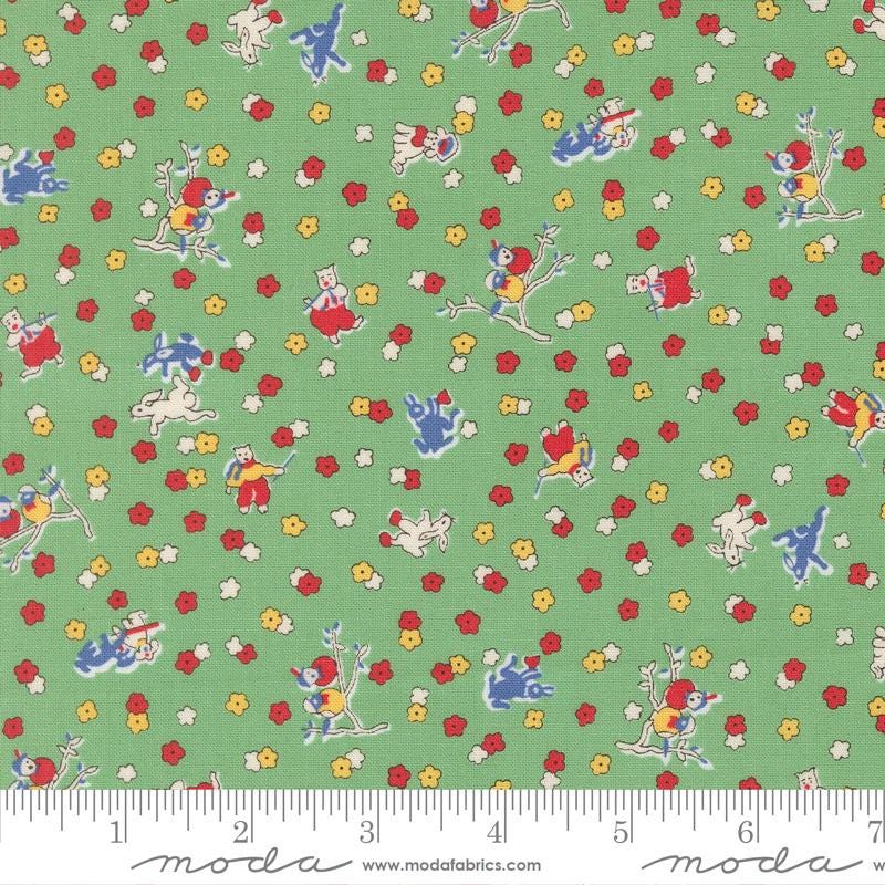 30's Playtime 2025 Frolicking Friends in Aloe by Linzee McCray for Moda continuous cuts of Quilter's Cotton Fabric