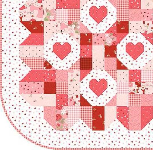 Sew Smitten Quilt Pattern by My Sew Quilty Life for 56 1/2" x 56 1/2" hearts Valentin's Day quilt.