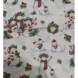 Christmas Snow Family with Dog & Cat print by Susan Winget for Springs Creative continuous cuts of Quilter's Cotton Fabric