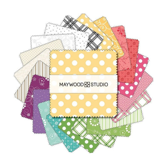 KimberBell Basics - Spring by Maywood Studio Quilter&#39;s Cotton Charm Pack. 42 piece collection of 5 inch squares