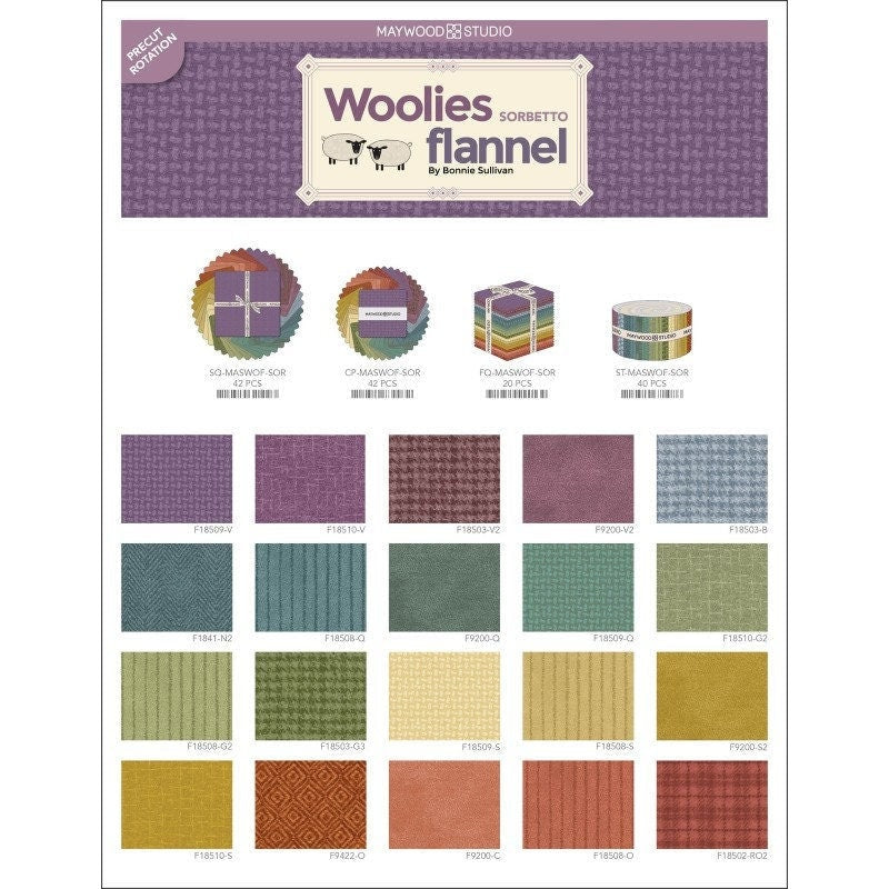Woolies Flannel Sorbetto Charm Pack by Bonnie Sullivan for Maywood Studios 100% Cotton Flannel