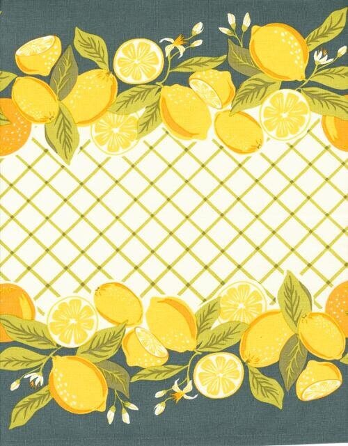 Lemon Delight 16 inch Classic Retro Toweling Vintage Fruit 100% cotton by Moda. Hemmed on both edges continuous cuts for length.
