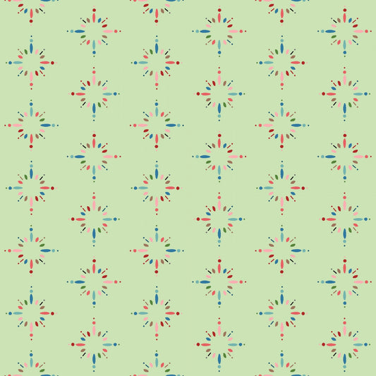 Happiness is Homemade Sputnik by Maywood Studio.  Quilter's Cotton Fabric with vintage style for sewing.  Continuous Cuts.