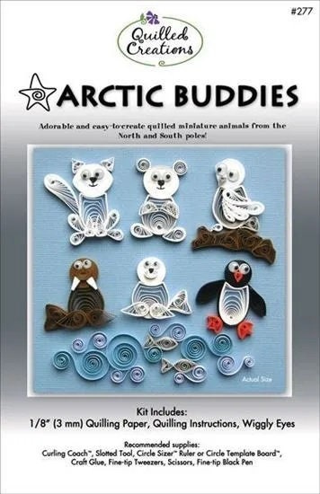 Arctic Buddies Paper Quilling Kit for all ages includes Polar Bear, Walrus, Arctic Fox, Harp Seal, Penguin, Owl, & Fish by Quilled Creations