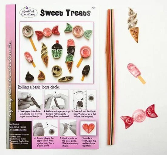 Sweet Treats Paper Quilling Kit for all ages by Quilled Creations includes Candy, Ice Cream, Lollipops, Cookies, Cupcakes, & Popsicles