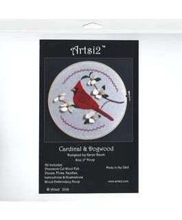 Cardinal & Dogwood Wool Felt on cotton craft kit by Artsi2 designed by Karen Raum Made in the USA