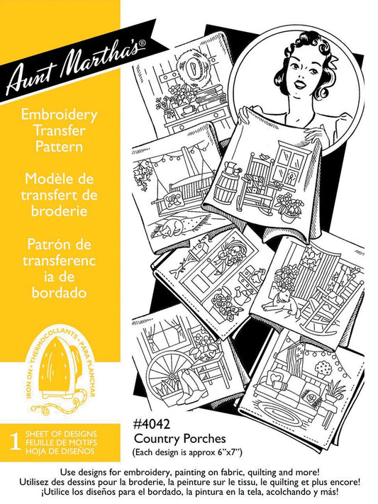 Country Porches Aunt Martha's #4042 Vintage Embroidery Hot Iron Transfer Pattern