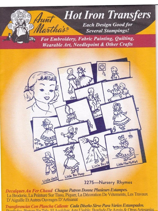 Nursery Rhymes Aunt Martha&#39;s #3275 Vintage Embroidery Hot Iron Transfer Pattern