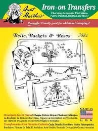 Belle, Basket, Rose Aunt Martha's #3881 Vintage Embroidery Hot Iron Transfer Pattern
