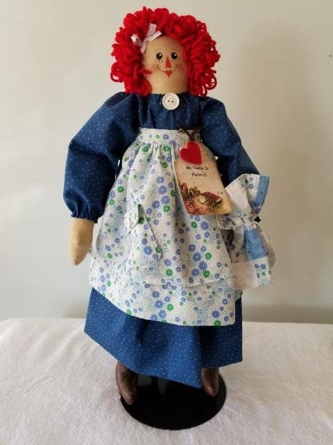 Handmade Annie doll with blue quilt. Limited Edition Series by Sunnie Andress