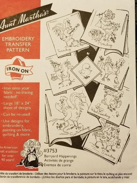 Barnyard Happenings Aunt Martha&#39;s #3753 Vintage Embroidery Hot Iron Transfer Pattern