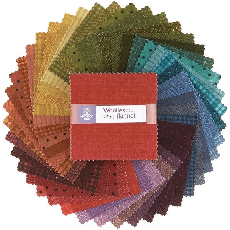 Woolies Flannel Colors Vol 2 Charm Pack by Bonnie Sullivan for Maywood Studios 100% Cotton Flannel