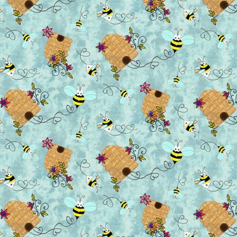 Bee Boppin&#39; Beehives by QT Fabrics continuous cuts of Quilter&#39;s Cotton Fabric