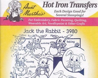 Jack the Rabbit Aunt Martha's #3980 Vintage Embroidery Hot Iron Transfer Pattern